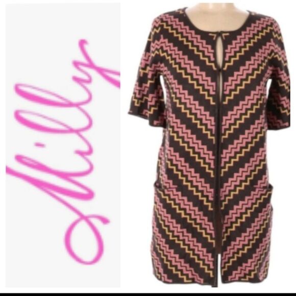 Milly zigzag chevron knit cardigan short sleeves long sweater size Small - Picture 2 of 10